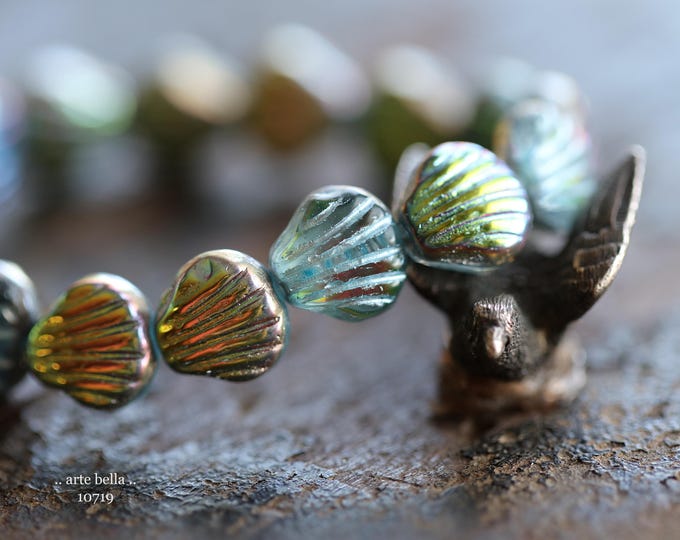 MYSTIC SKY Bebe SHELLS .. New 15 Premium Czech Glass Shell Beads 9mm (10719-st) .. jewelry supplies