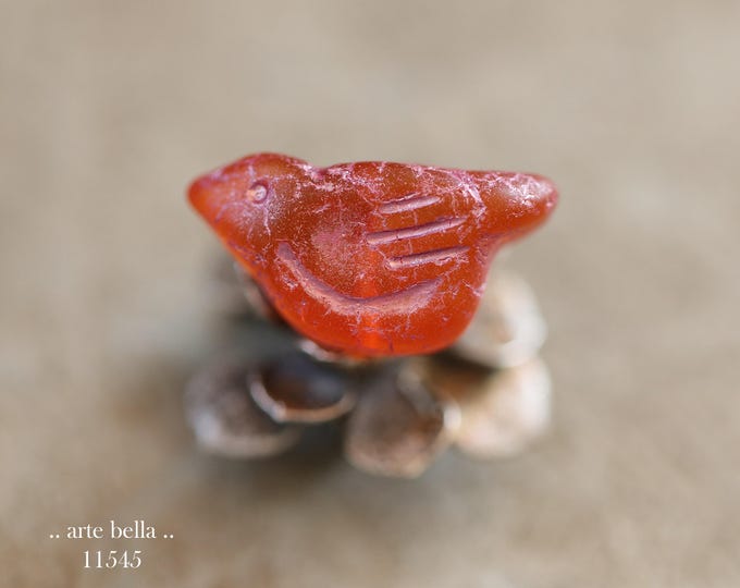 New .. PINK TANGERINE CHIRPS .. 6 Premium Matte Czech Glass Bird Beads 11x22mm (11545-st) .. jewelry making supplies