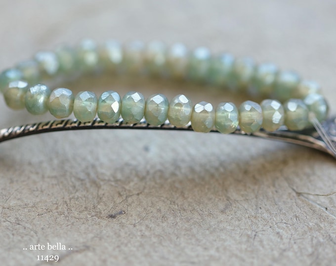 New .. Matte SILVERED EUCALYPTUS BABIES .. 30 Czech Glass Faceted Rondelle Beads 3x5mm (11429-st) .. jewelry supplies