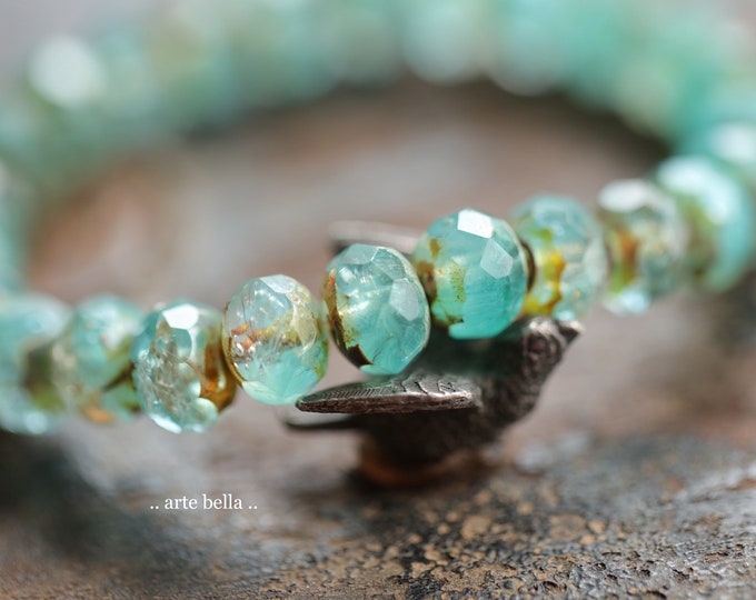 EARTHY OCEAN TIDE .. 25 Premium Picasso Czech Glass Faceted Rondelle Beads 6x9mm (9907-st)