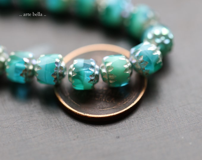 MYSTIC OCEAN CATHEDRALS .. 20 Premium Czech Glass Faceted Cathedral Beads 6mm (9201-st)