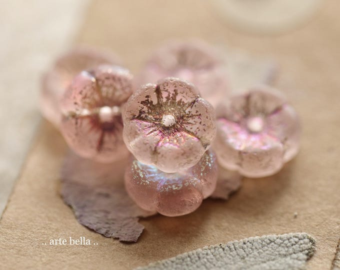 back in stock .. MYSTIC PINK PEONY .. 12 Premium Etched Czech Glass Hibiscus Flower Beads 12mm (9950-st) .. jewelry supplies