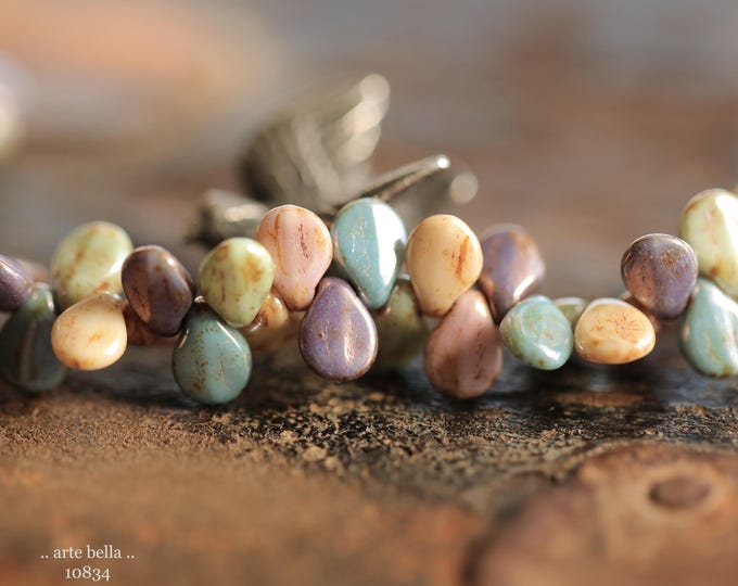 last ones .. FLOWER PETAL MIX .. New 50 Premium Picasso Czech Glass Pip Petal Beads 5x7mm (10834-st) .. jewelry supplies