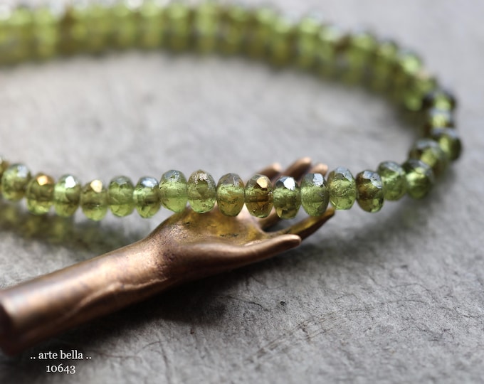 GOLDEN PERIDOT BITS .. 50 Premium Etched Czech Glass Faceted Rondelle Beads 2x4mm (10643-st) .. jewelry supplies