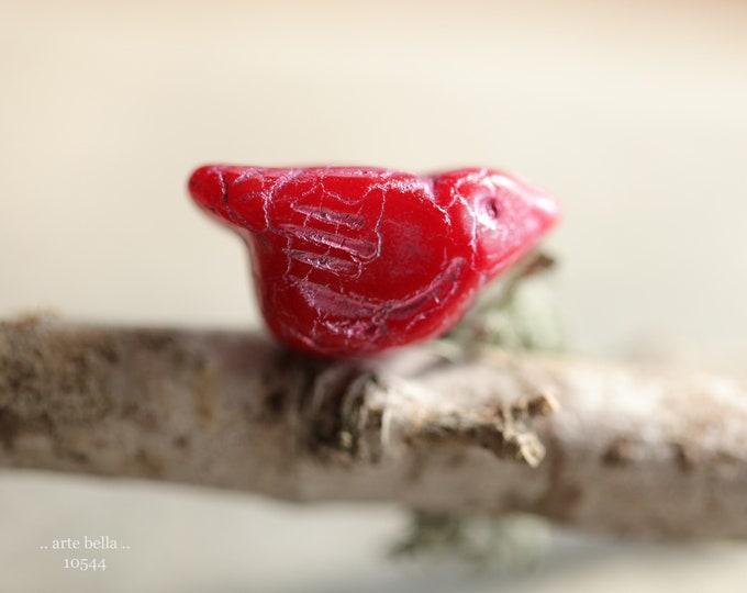 PINK CARDINAL CHIRPS .. 6 Premium Czech Glass Bird Beads 11x22mm (10544-st) .. jewelry supplies