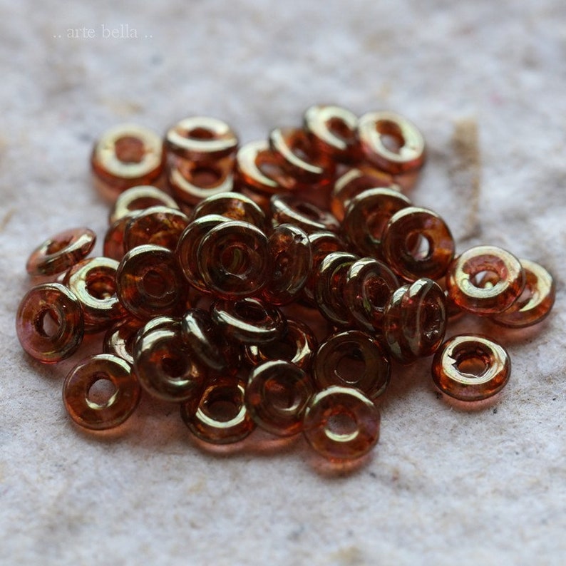 GOLDEN ROSE O RINGS .. 200 Premium Picasso Czech Glass O Ring Beads 4x1mm 7246-200 image 5