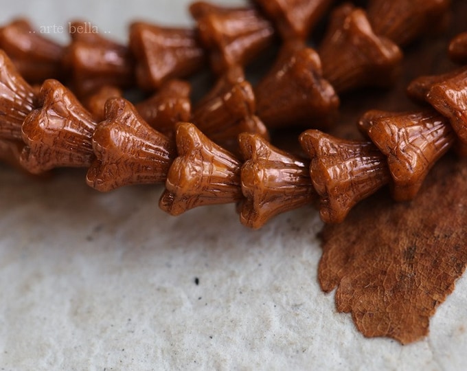 BRONZED AUTUMN BABY Bells .. 30 Premium Czech Glass Baby Bell Flower Bead 5x6mm (7379-st) .. jewelry supplies