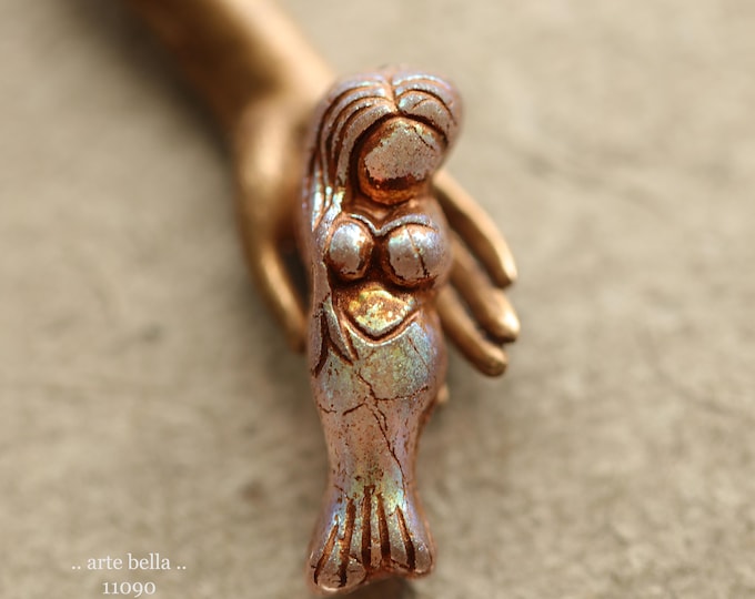 EARTHY MYSTIC MERMAIDS .. New 2 Premium Czech Glass Mermaid Beads 5x25mm (11090-2) .. jewelry supplies