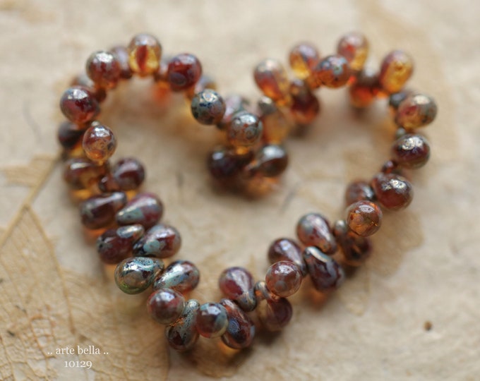 EARTHY BEBE DRIPS .. 50 Premium Picasso Czech Glass Drop Beads 6x4mm (10129-st) .. jewelry supplies