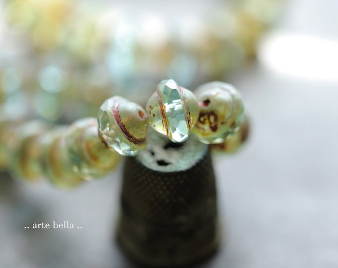 back in stock .. EARTHY SKY BLISS .. 15 Premium Picasso Czech Glass Saturn Beads 8x10mm (5342-st) .. jewelry supplies