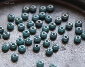 back in stock .. BRONZED TEAL BITS .. 100 Premium Luster Picasso Czech Glass Spacer Rondelle Beads 3x2mm (5022-st) .. jewelry supplies