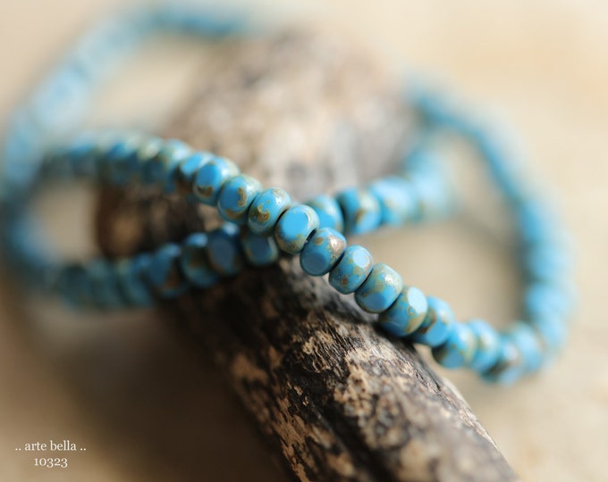 EARTHY CERULEAN SEEDS .. New 50 Premium Picasso Czech Glass Faceted Seed Bead Size 6/0 (10323-st)
