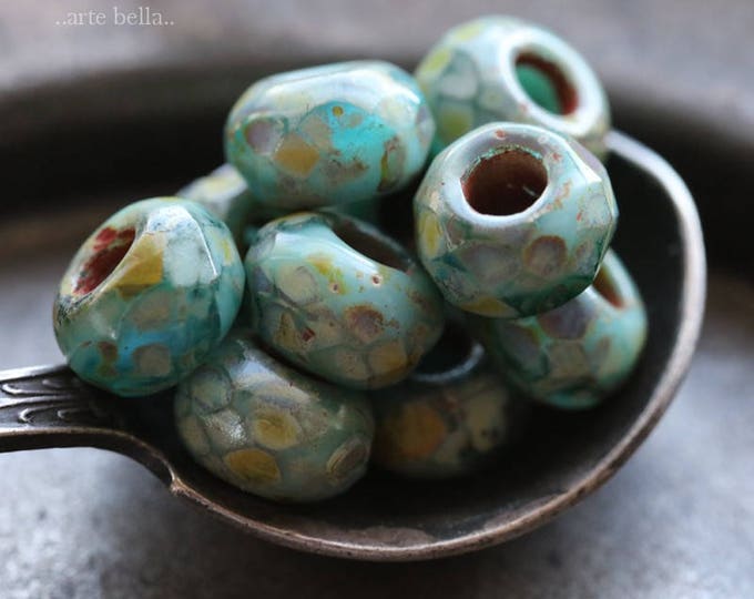 SEASHORE ROLLERS .. 10 Premium Picasso Czech Glass Large Hole Roller Beads 6x9mm (6080-10) .. jewelry supplies