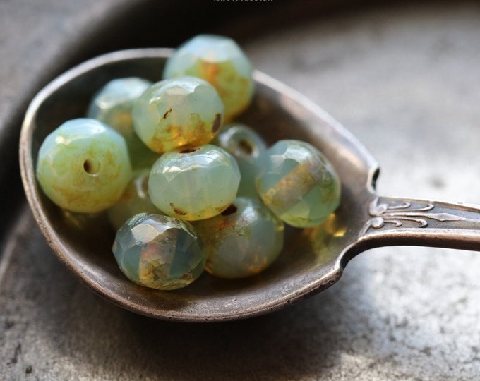 OLIVE BUD PEBBLES .. 25 Premium Picasso Czech Glass Faceted Rondelle Beads 5x7mm (B07-25) .. jewelry supplies