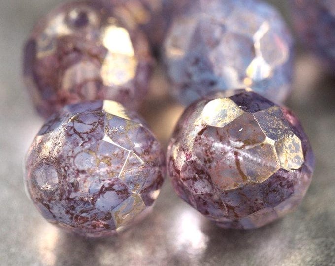 SO ME .. 6 Luster Picasso Czech Glass Glass Faceted Round Bead Mix 12mm (2148-6) .. jewelry supplies