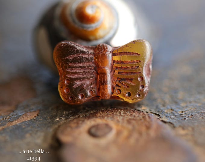 New .. EARTHY MONARCH FLUTTERS .. 10 Matte Premium Czech Glass Butterfly Beads 11x16mm (11394-st) .. jewelry supplies