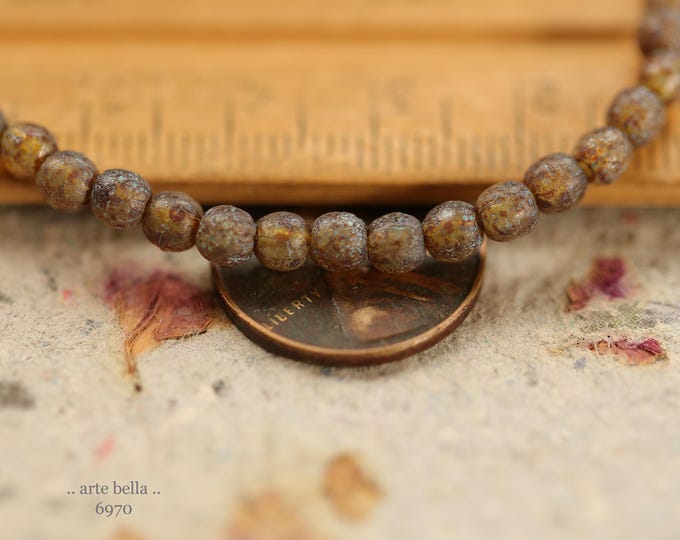 New .. RUSTIC EARTH DRUKS .. 50 Premium Picasso Etched Czech Glass Druk Beads 4mm (6970-st) .. jewelry making supplies