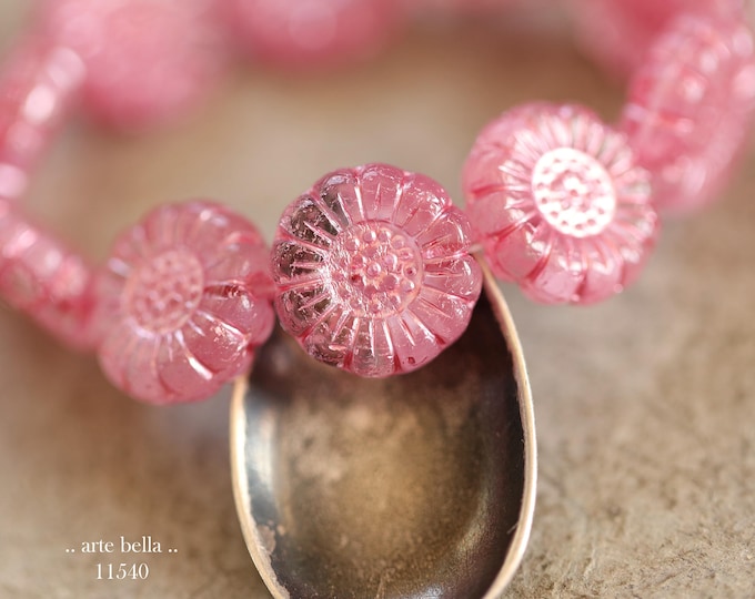 New .. PINK SHIMMER SUNFLOWERS .. 10 Premium Czech Glass Sunflower Bead Mix 13mm (11540-st) .. jewelry supplies