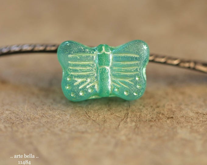 New .. GREEN SWALLOWTAIL FLUTTERS .. 10 Matte Czech Glass Butterfly Beads 11x16mm (11484-st) .. jewelry supplies