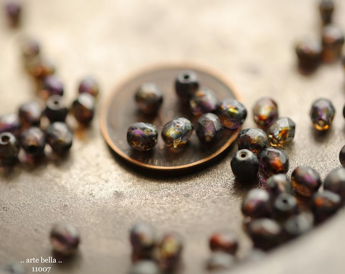 EARTHY GRAPE BITS .. New 50 Premium Picasso Czech Glass Faceted Round Beads (11007-50) .. jewelry supplies