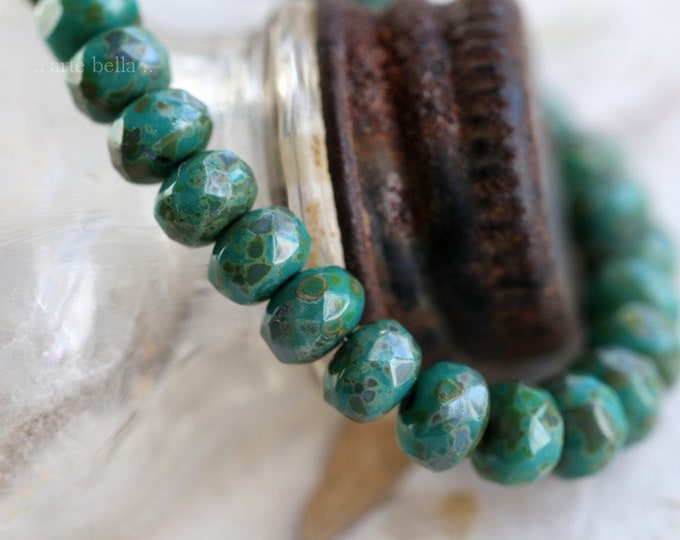 back in stock .. EARTHY TEAL BABIES .. 30 Premium Picasso Czech Glass Faceted Rondelle Beads 3x5mm (7497-st) .. jewelry supplies