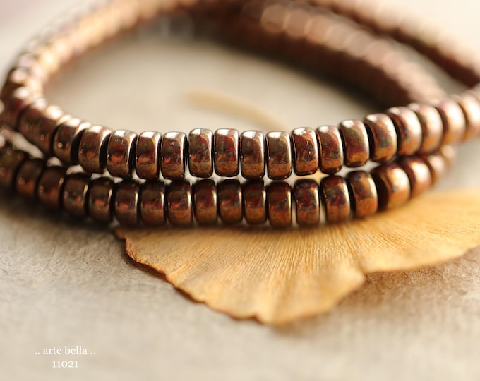 BRONZE WHEELS .. New 50 Premium Czech Glass Heishi Rondelle Beads 3x6mm (11021-st) .. jewelry supplies