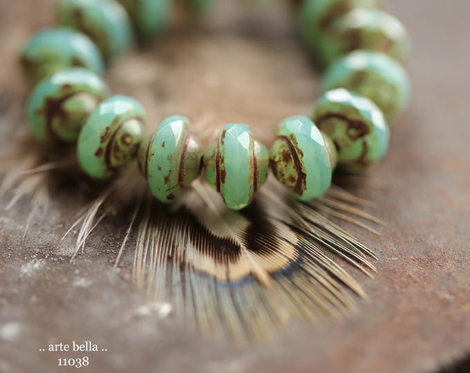 OCEAN'S GLOW Bebe BLISS .. New 15 Premium Picasso Czech Glass Saturn Beads 6x8mm (11038-st) .. jewelry supplies