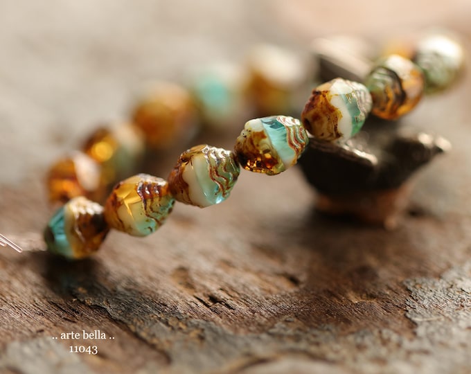 back in stock .. CARAMEL SKY LANTERNS .. 15 Premium Picasso Czech Glass Carved Cathedral Oval Beads 8x6mm (11043-st) .. jewelry supplies