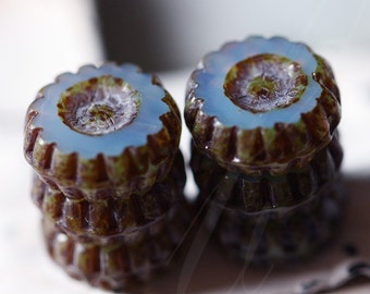 BLUE LILAC MARGUERITE .. 6 Premium Picasso Czech Glass Flower Beads 12mm (2908-6) .. jewelry supplies