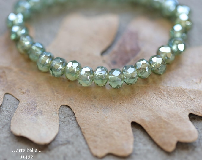 New .. SILVERED EUCALYPTUS BABIES .. 30 Metallic Luster Czech Glass Faceted Rondelle Beads 3x5mm (11432-st) .. jewelry supplies