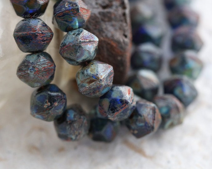back in stock .. COBALT NUGGETS 8mm .. 20 Picasso Czech Glass Faceted English Cut Beads (5657-st) .. jewelry supplies