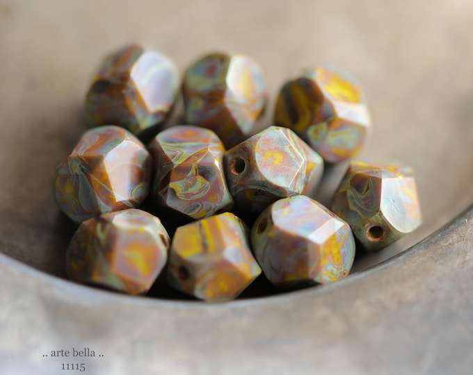 premium glass beads .. EARTHY LICHEN NUGGETS .. New 10 Picasso Czech Glass Faceted Nugget Beads 10mm (11115-10) .. jewelry making supplies