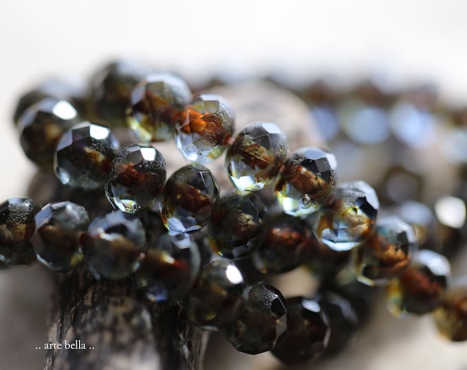 EARTHY MONTANA PEBBLES .. 25 Premium Picasso Czech Glass Faceted Rondelle Beads 5x7mm (9360-st)
