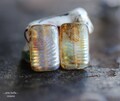 METALLIC FERN REX .. New 4 Premium Picasso Czech Glass Laser Etched Fern Rectangle Bead Mix 19x12mm (10900-4) .. jewelry supplies