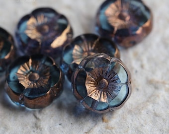 PRINCELY PANSIES No. 2 .. 6 Premium Czech Glass Hibiscus Flower Beads 12mm (5760-6) .. jewelry supplies