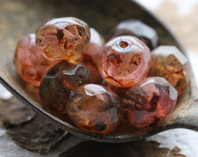 last ones .. PINK CARNATION .. 25 Premium Picasso Czech Glass Faceted Rondelle Beads 6x9mm (8368-st) .. jewelry supplies