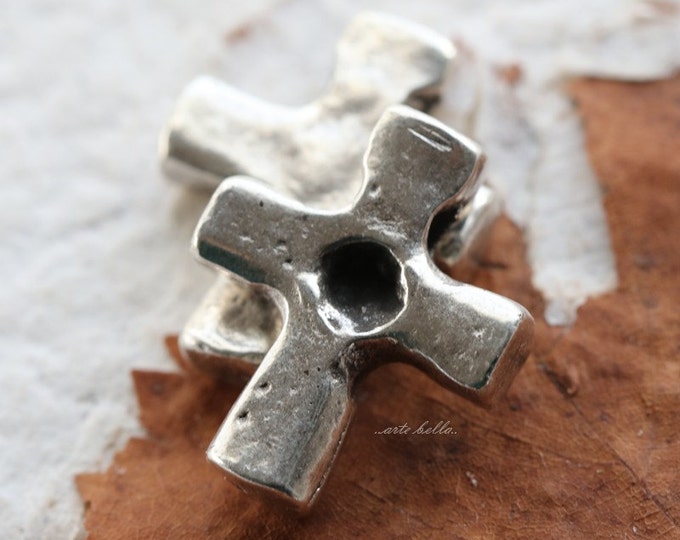 DECO CROSS No. 81 .. 2 Mykonos Greek Cross Charm Beads 14x17mm (M81-2) .. jewelry supplies