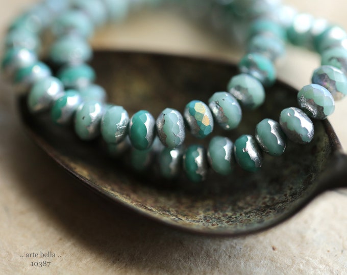 SILVERED GREEN BABIES .. 30 Premium Czech Glass Faceted Rondelle Beads 3x5mm (10387-st) .. jewelry supplies