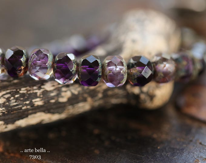 back in stock .. GRAPE VIOLETS .. 25 Premium Picasso Czech Glass Faceted Rondelle Beads 6x8mm (7303-st) .. jewelry supplies