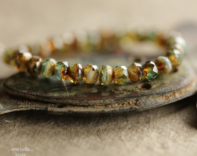 premium glass beads .. Earthy CARAMEL SKY BABIES .. New 30 Picasso Czech Glass Faceted Rondelle Beads 3x5mm (11192-st) .. jewelry supplies