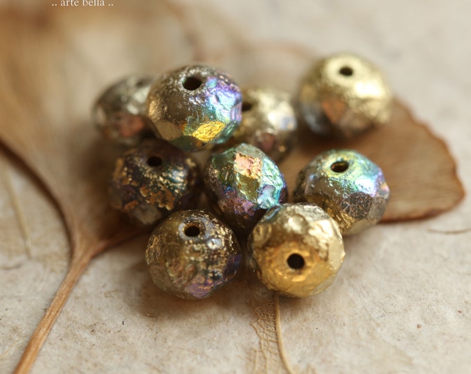 back in stock .. MYSTIC GOLD No. 2 .. 25 Premium Etched Czech Glass Faceted Rondelle Beads 8x6mm (9074-st) .. jewelry supplies