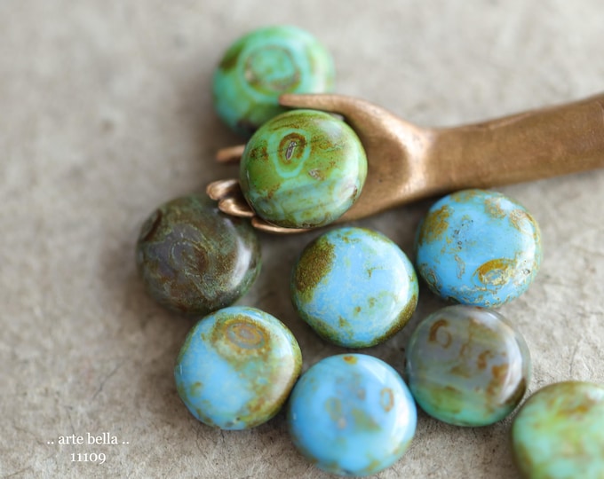 premium glass beads .. EARTHY PEBBLE MIX No. 2 .. New 10 Picasso Czech Glass Lentil Bead 10mm (11109-10) .. jewelry supplies