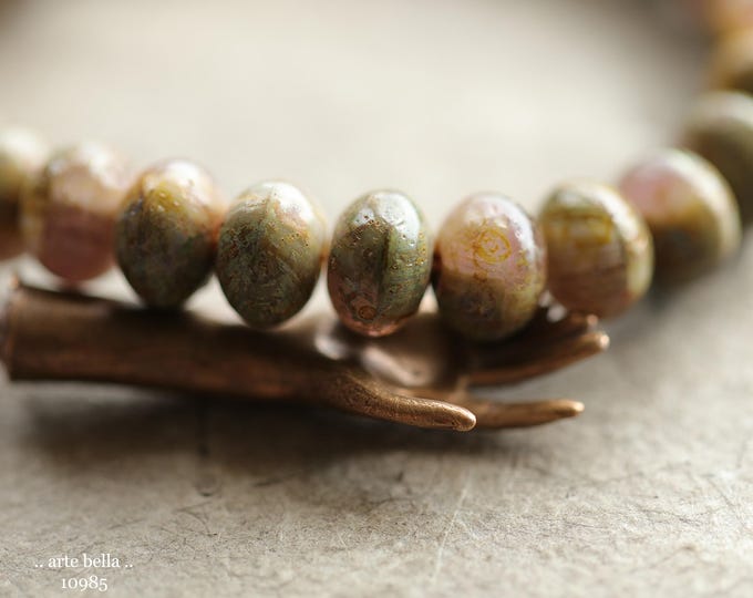 EARTHY PINK DESERT .. New 25 Premium Picasso Czech Glass Smooth Rondelle Beads 6x9mm (10985-st) .. jewelry supplies