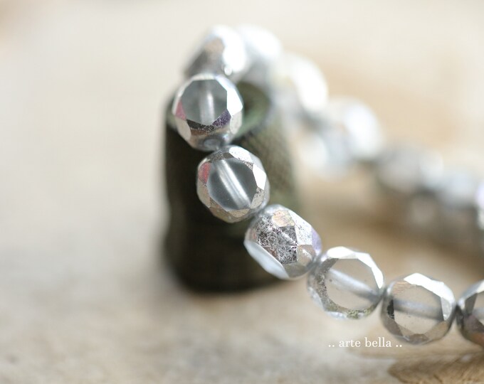 MYSTIC SILVER SLABS 8mm .. 15 Premium Matte Czech Glass Table Cut Beads (9653-st) .. jewelry supplies