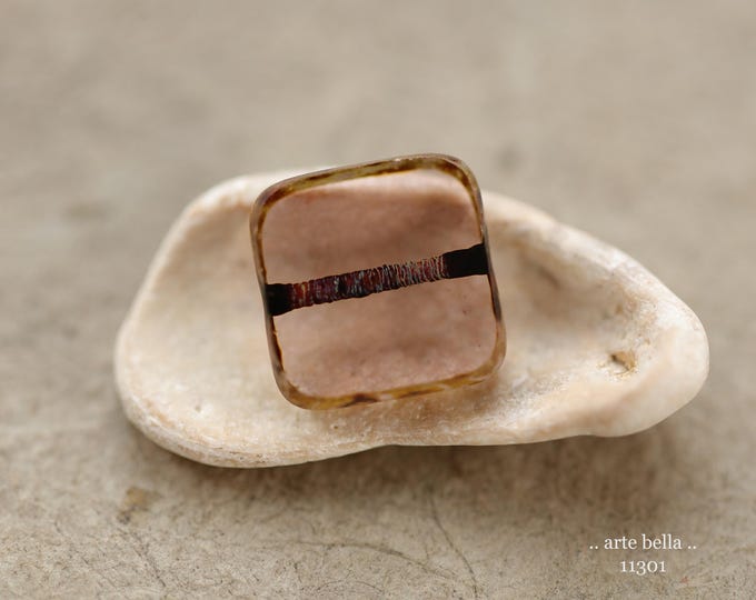 New .. LILAC MIST SQUARES .. 6 Premium Matte Picasso Czech Glass Tile Square Beads 12x4mm (11301-6) .. jewelry supplies