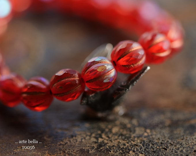 Mystic COPPERED LADYBUG GLITZ No. 2 .. 20 Premium Matte Czech Glass Faceted Melon Beads 8mm (10056-st)