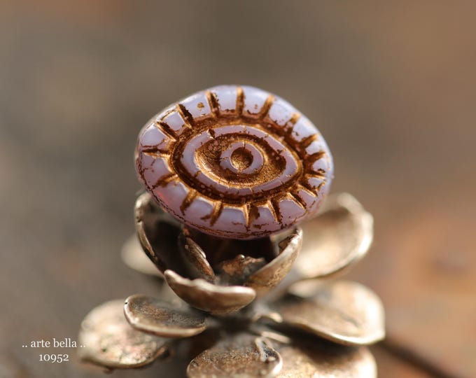 BRONZED THISTLE PEEPERS .. New 6 Premium Czech Glass Mystic Eye Beads 14x11mm (10952-6) .. jewelry supplies