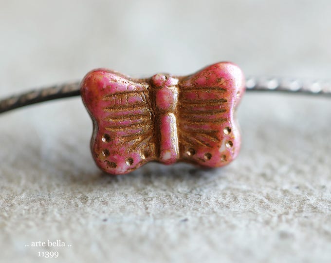 New .. BRONZED ROSE FLUTTER Mix .. 10 Picasso Czech Glass Butterfly Beads 11x16mm (11399-st) .. jewelry supplies