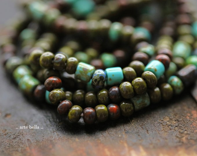 EARTHY FOREST SEEDS No. 9778 .. 20" Strand Premium Picasso Czech Glass Aged Seed Bead Mix Size 6/0 4x3mm (9778-st)