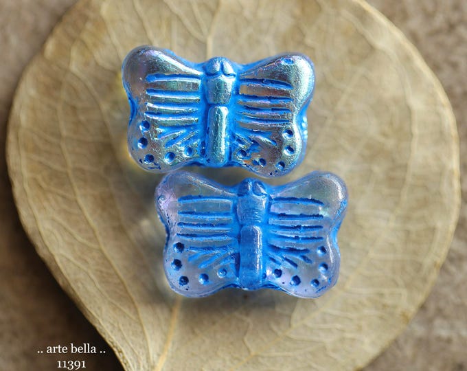 New .. MYSTIC MORPHO FLUTTER Mix .. 10 Premium Czech Glass Butterfly Beads 11x16mm (11391-st) .. jewelry supplies